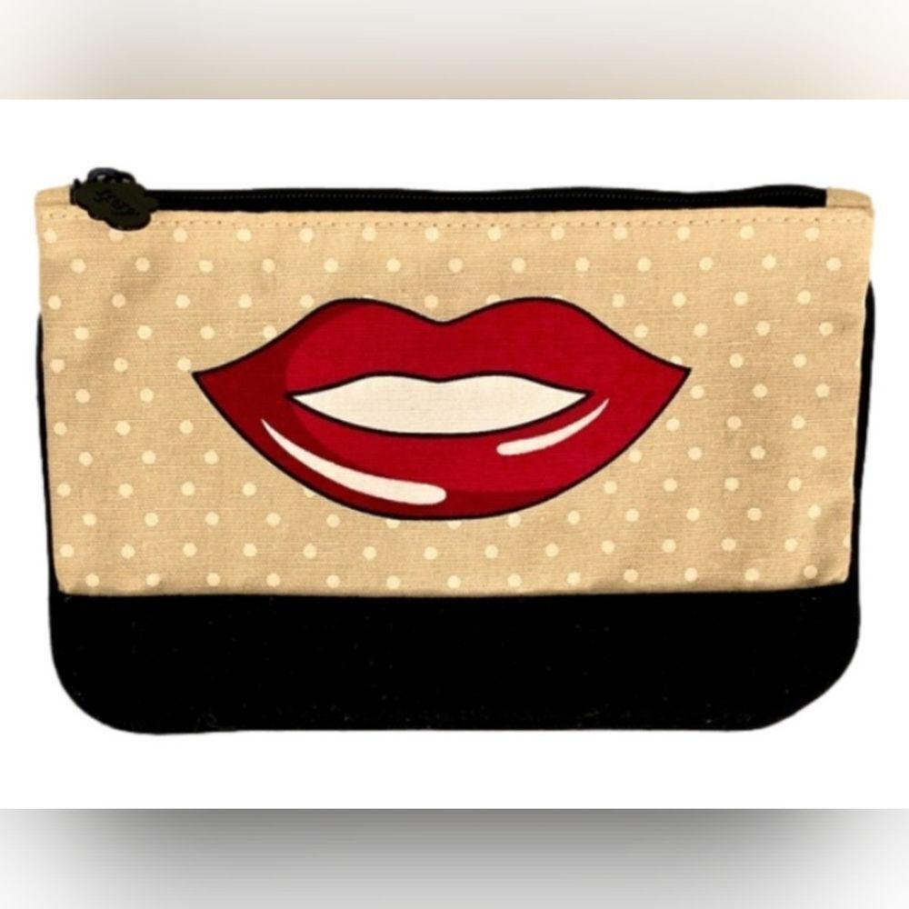 🔺️Ipsy Red Lips & Cream Polka Dot Glam Bag Pouch